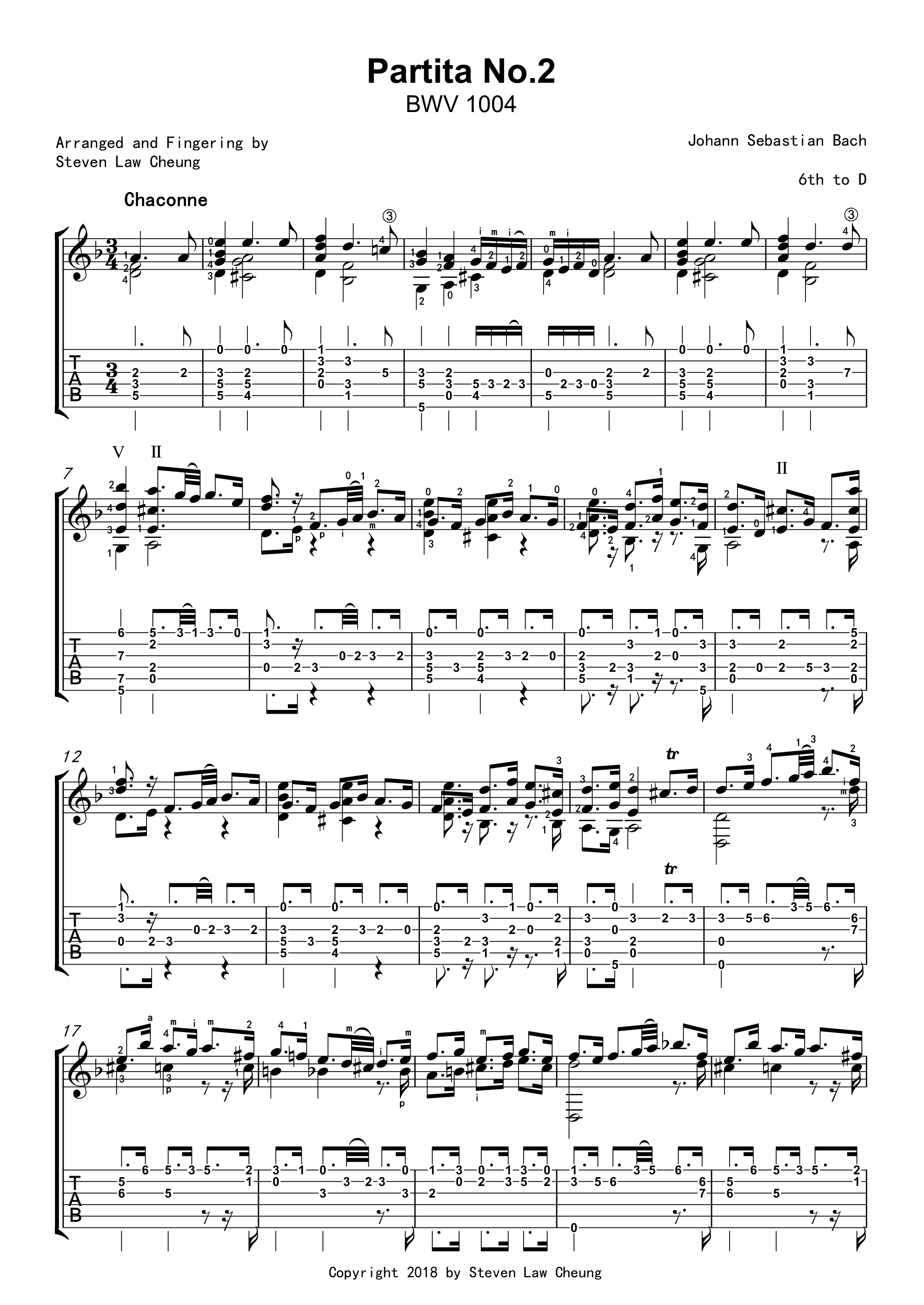 Bach BWV 1004 Chaconne Partita No.2吉他谱1