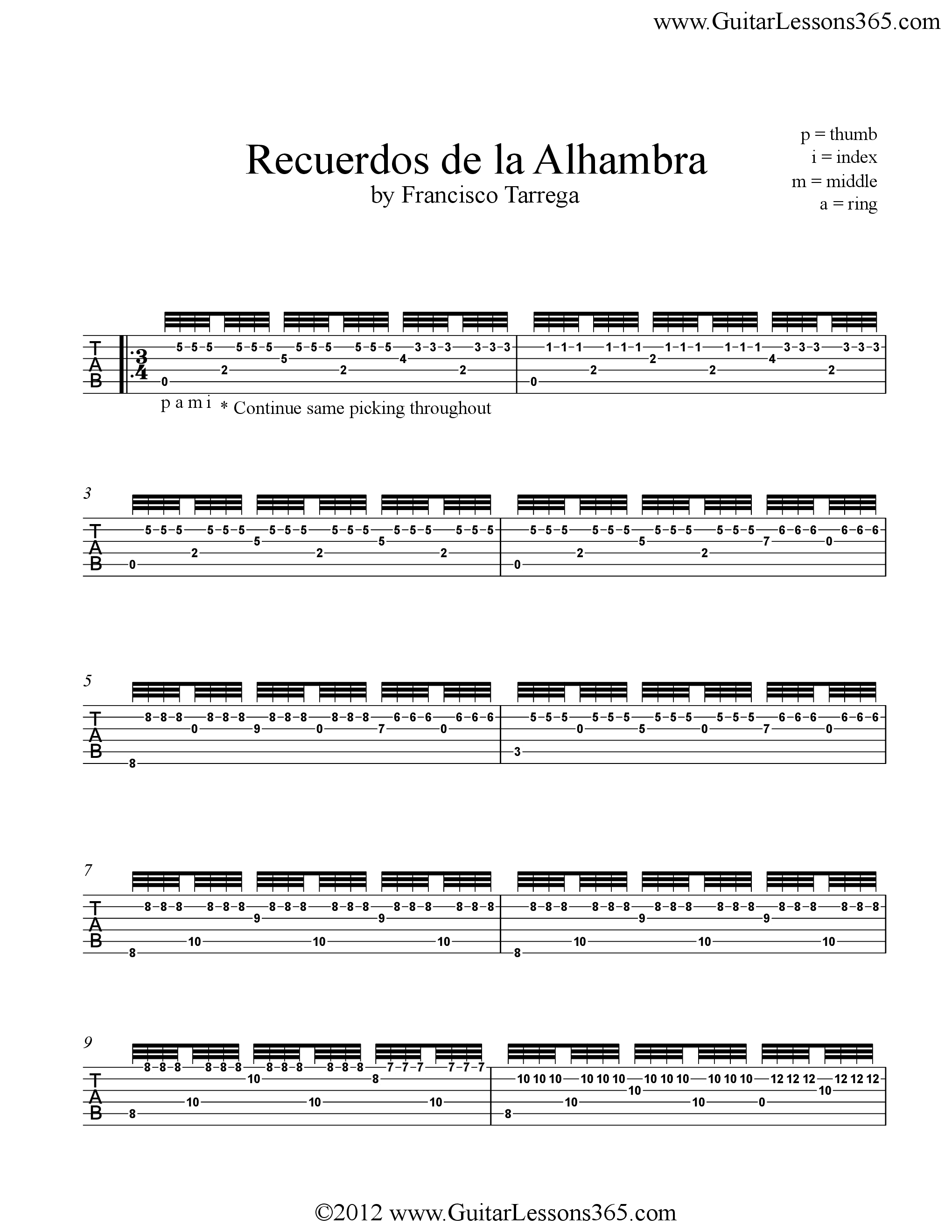 阿尔汉布拉宫的回忆吉他谱1