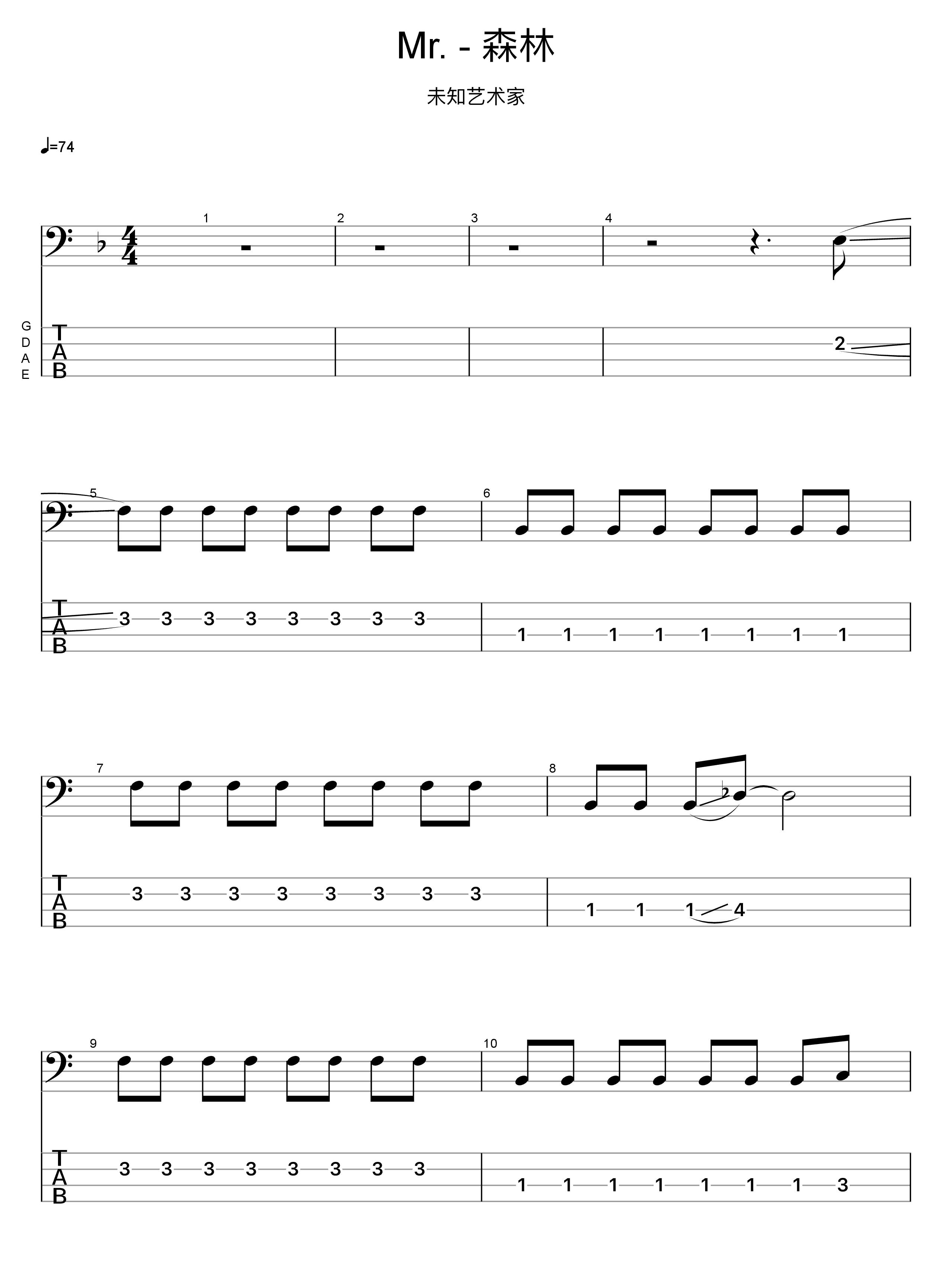 森林贝斯谱（精准版）吉他谱1