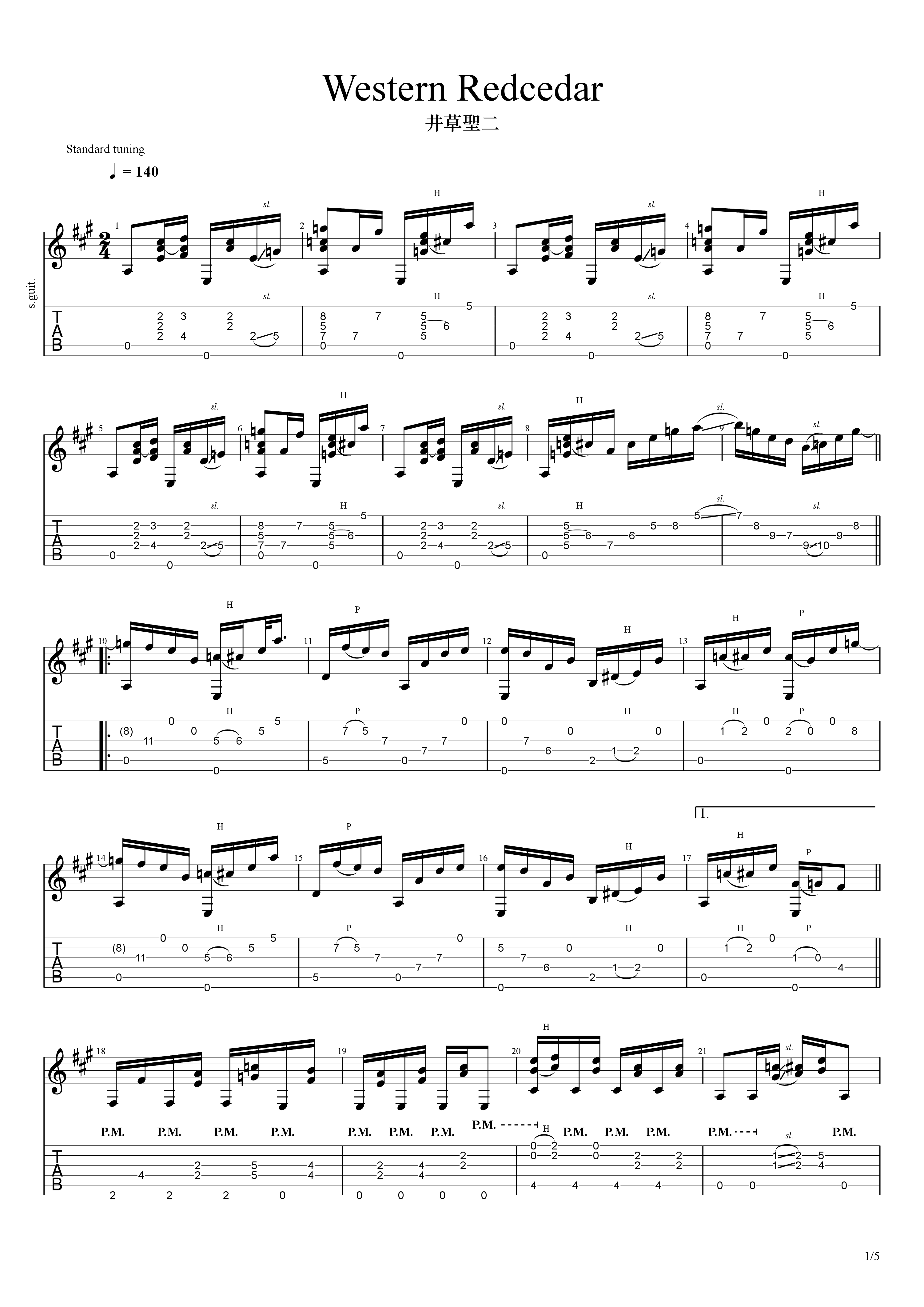 western redcedar吉他谱(pdf谱,指弹,井草圣二,爵士)