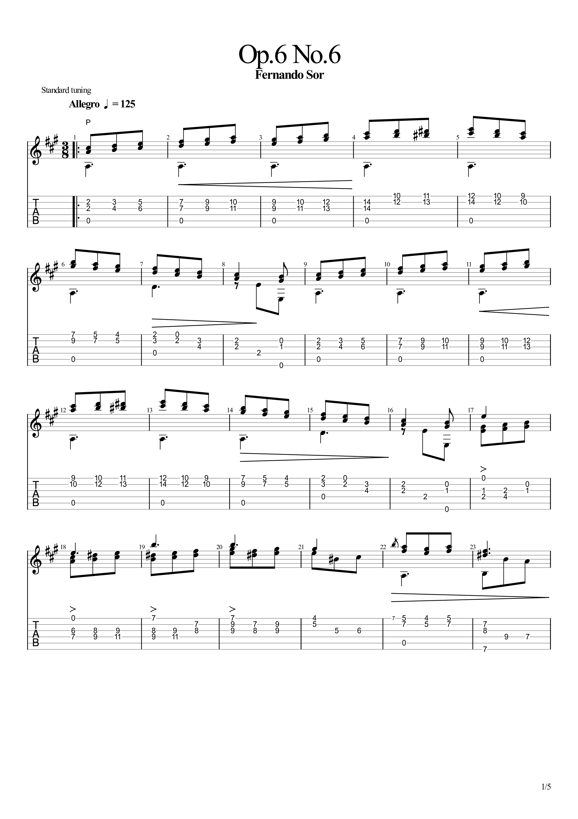 Op.6 No.6 (塞戈维亚精选索尔练习曲20首 第十二首）吉他谱1