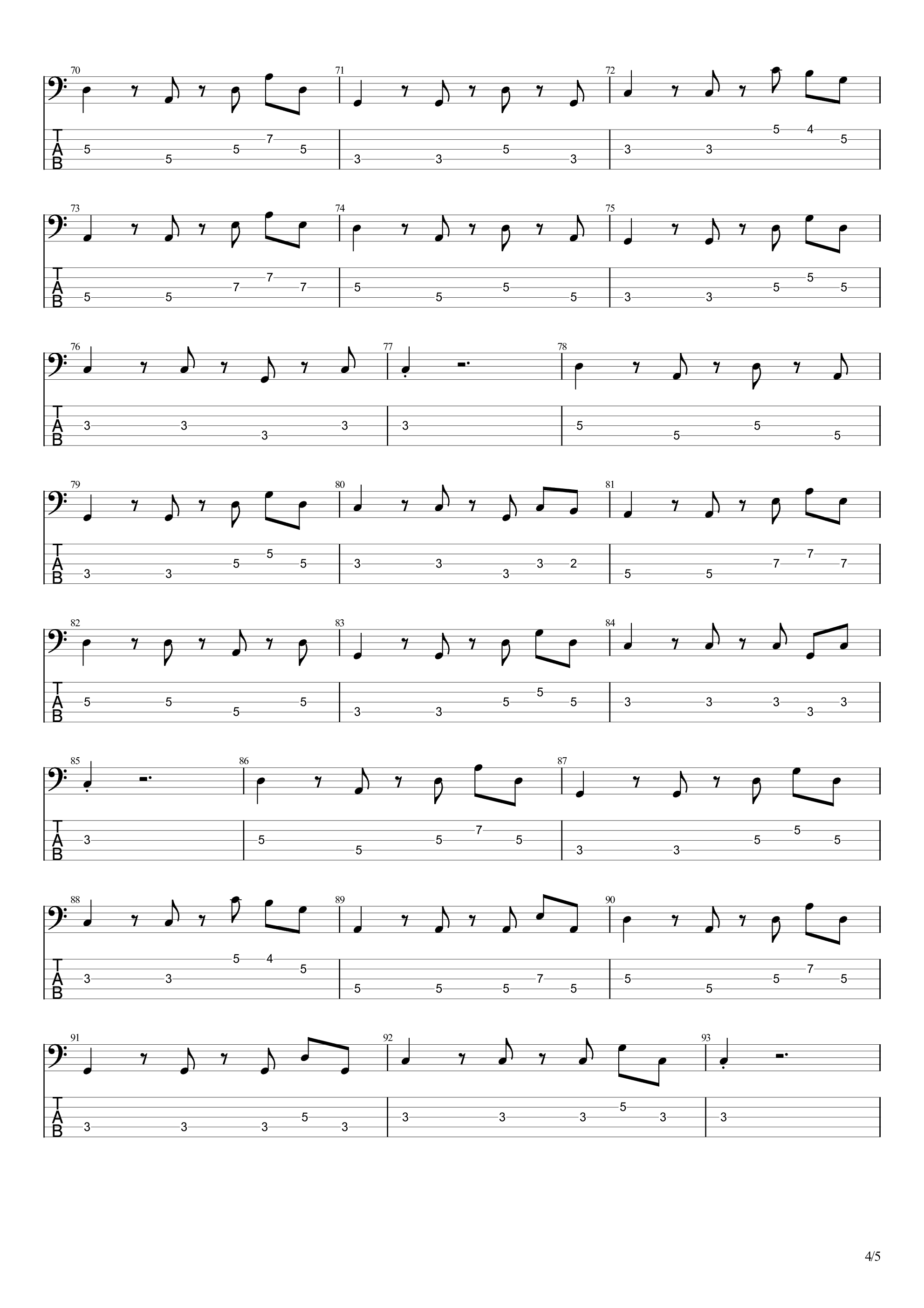 金风玉露（贝斯谱）吉他谱4