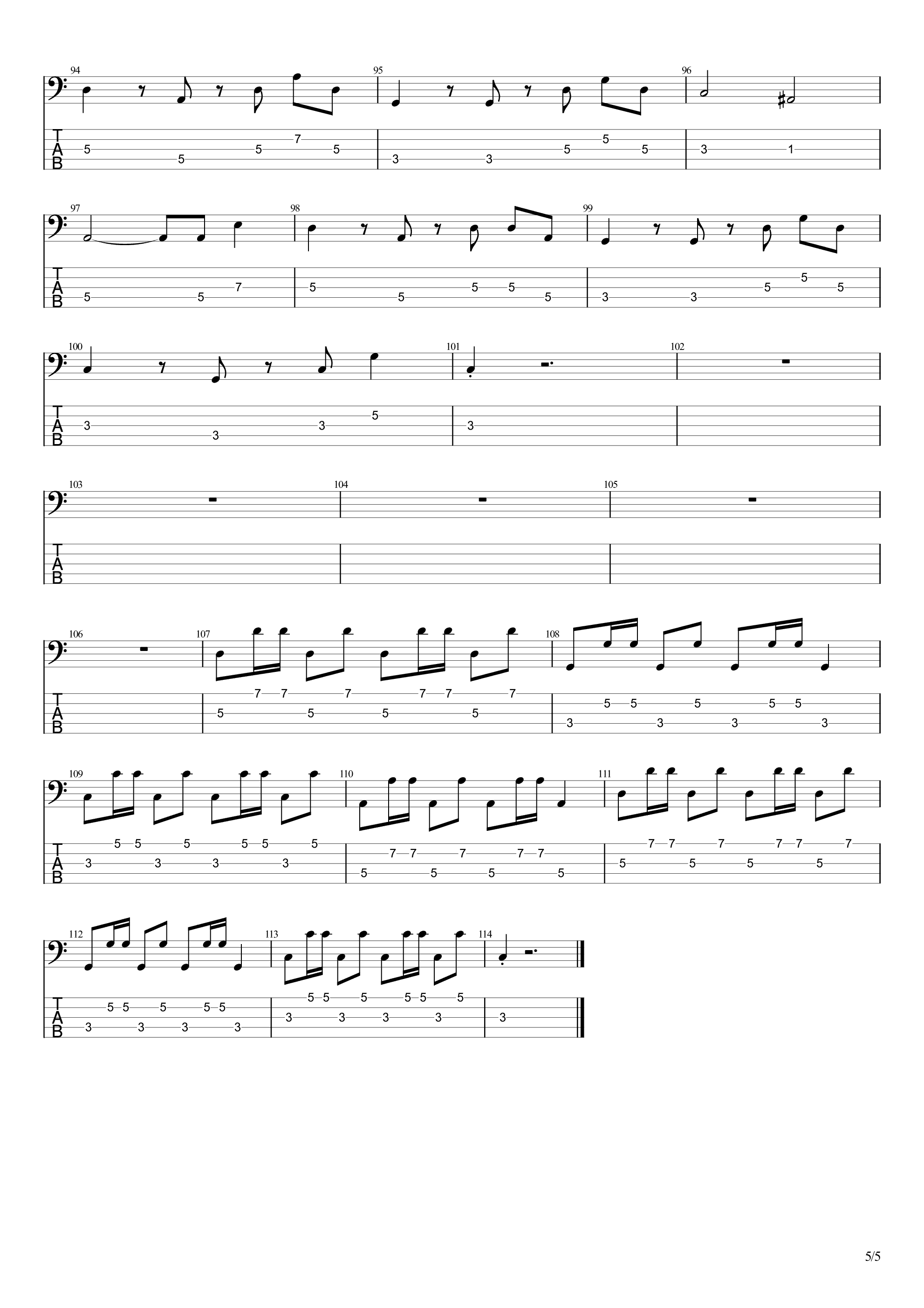 金风玉露（贝斯谱）吉他谱5